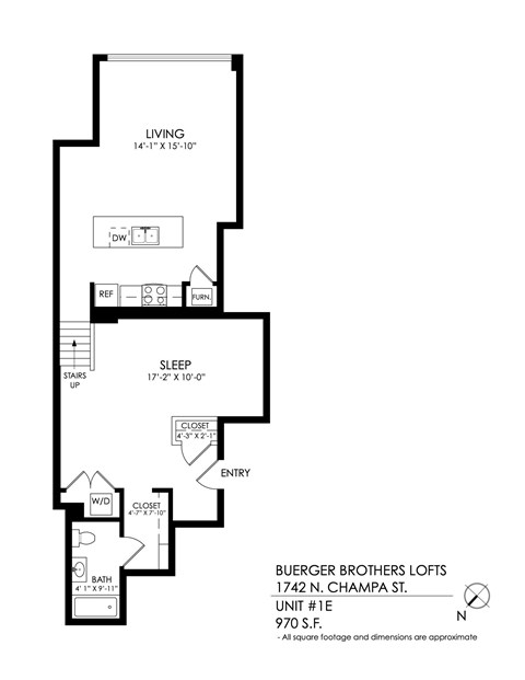 Floor plan for 1 bed, 1 bath, 1157 sqft
